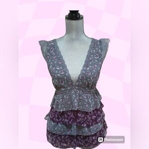 AMERICAN RAG Purple and Gray Layered Ruffles Top